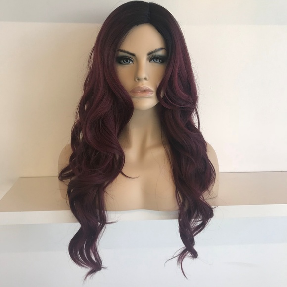 30" Side Part Burgundy Wavy Wig | Louisa - Picture 1 of 5